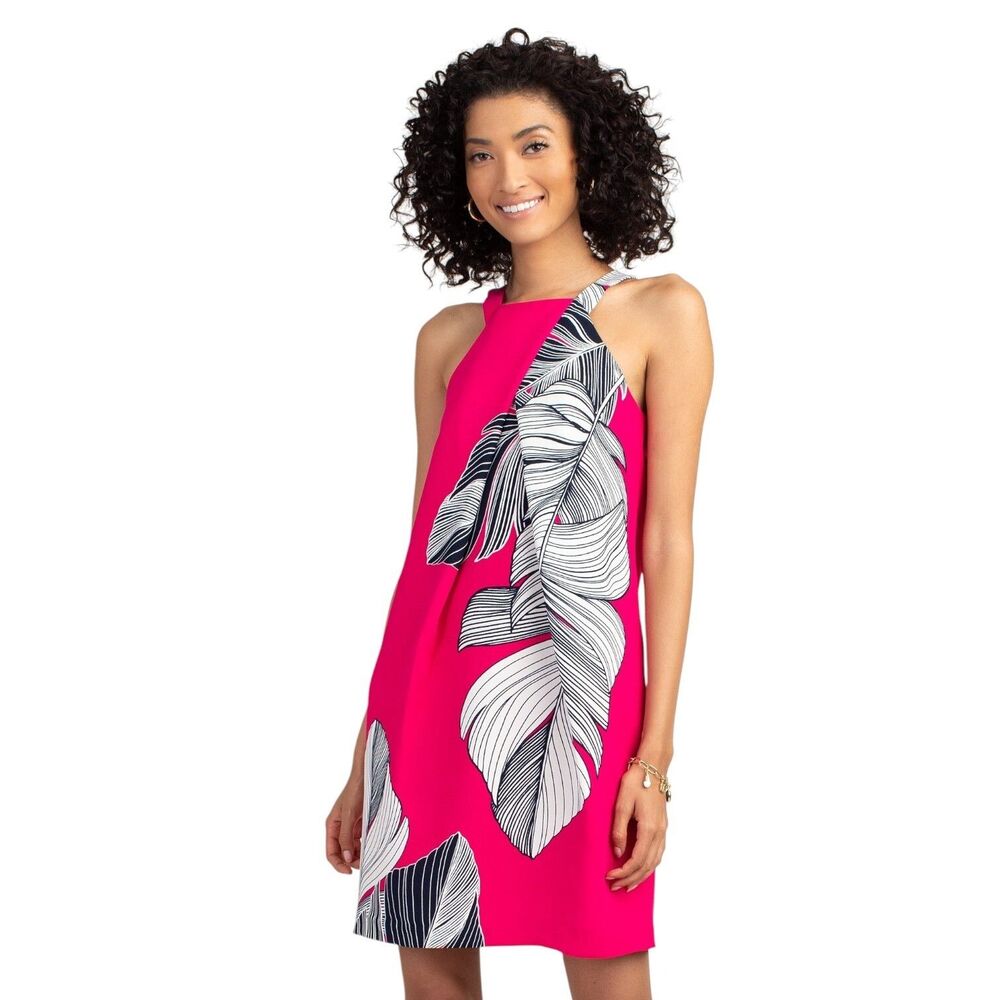 New TRINA TURK Felisha Dress Women 6 Pink Tropical Halter Pockets Resort $298